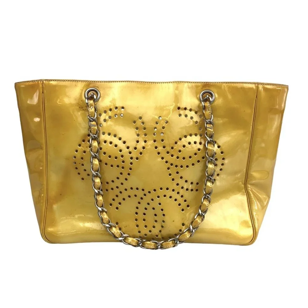 CHANEL  Enamel Yellow triple CC logo Tote bag w/ Pouch  & unbranded dust bag 🔥 - Picture 12 of 15